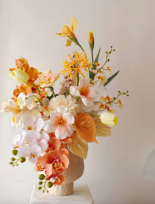Raw linen ceramic vase - standalone product shot on white background, sculptural rounded silhouette