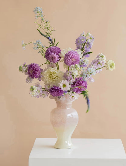 Pink Amber Ombre Ruffle Glass Vase