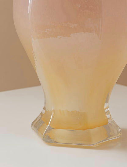 Pink Amber Ombre Ruffle Glass Vase