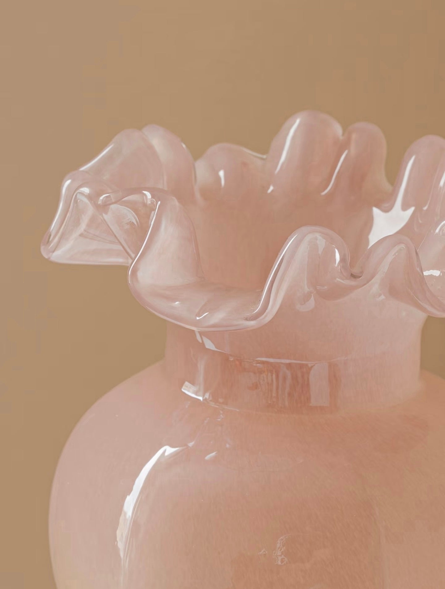 Pink Amber Ombre Ruffle Glass Vase