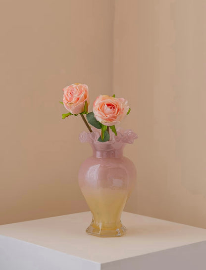 Pink Amber Ombre Ruffle Glass Vase